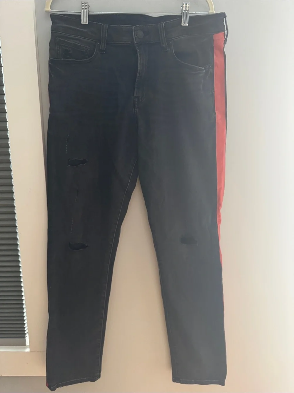 Express x Victor Oladipo Slim Hyper Stretch Jeans - Black w/ Red Stripe - 33x32